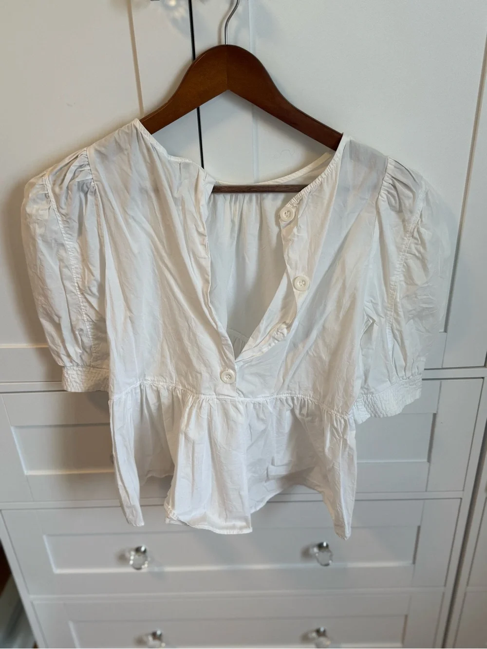 Zara White Puff Sleeve Peplum Blouse